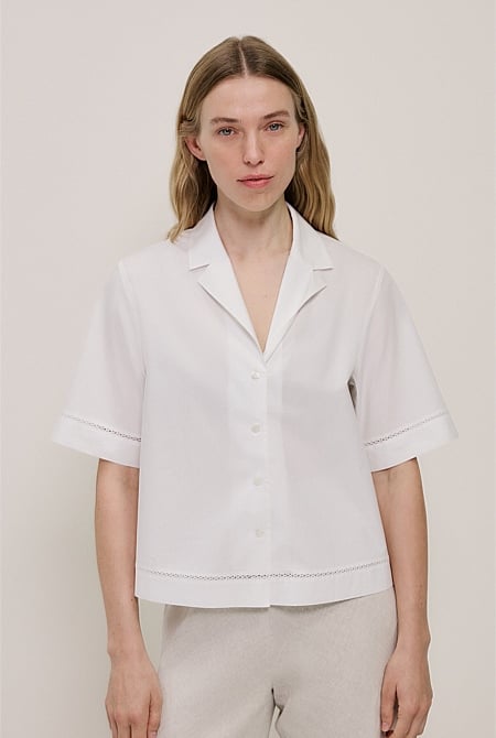 Poplin Lattice Trim Short Sleeve Shirt