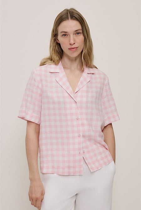 Gingham Linen Short Sleeve Shirt