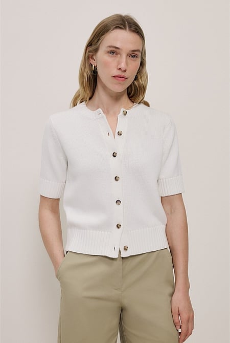 Cotton Knit Short Sleeve Cardigan