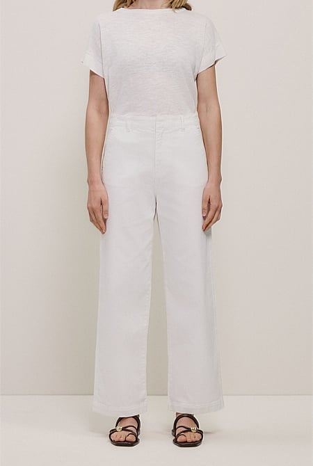 Australian Cotton Blend Denim High Rise Tailored Pant