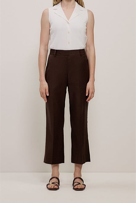 Stretch Linen Blend Cropped Pant