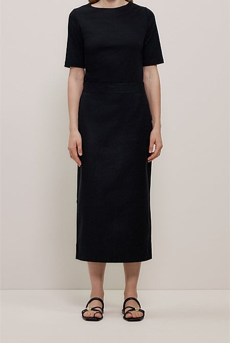 Stretch Linen Blend Pencil Skirt