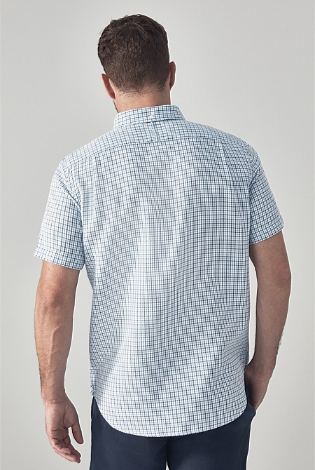 Sky Blue Cheesecloth Short Sleeve Shirt - MEN Shirts | Trenery