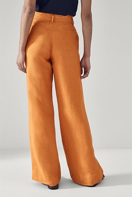 Golden Honey Linen Yarn Dyed Seam Front Pant - WOMEN Pants | Trenery