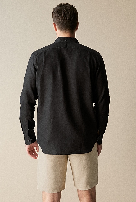 Regular Fit Linen Piece Dyed Long Sleeve Shirt