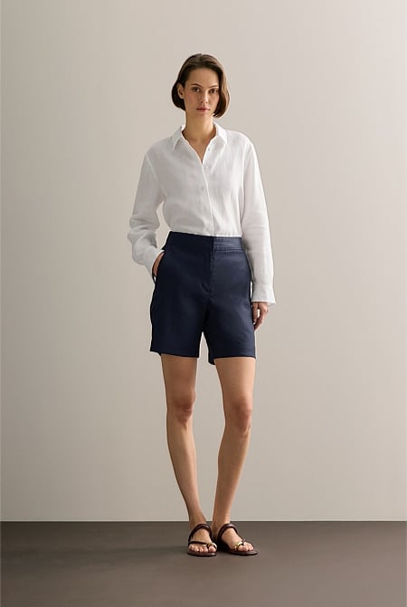 Stretch Linen Blend Longline Short