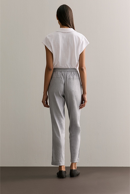 Yarn Dyed Stretch Linen Blend Pull On Pant