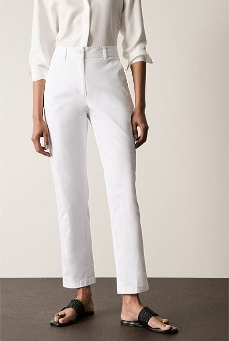 White Cotton Twill Chino Pant - Women Pants 