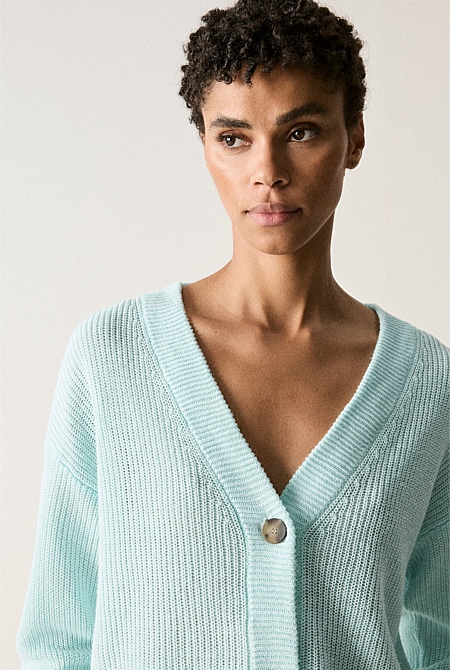 Pale Aqua Linen Relaxed Fit Cardigan - WOMEN Cardigans | Trenery