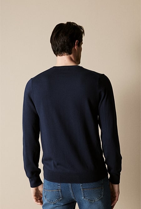 Navy Australian Merino Crew - MEN Merino Wool Knitwear | Trenery