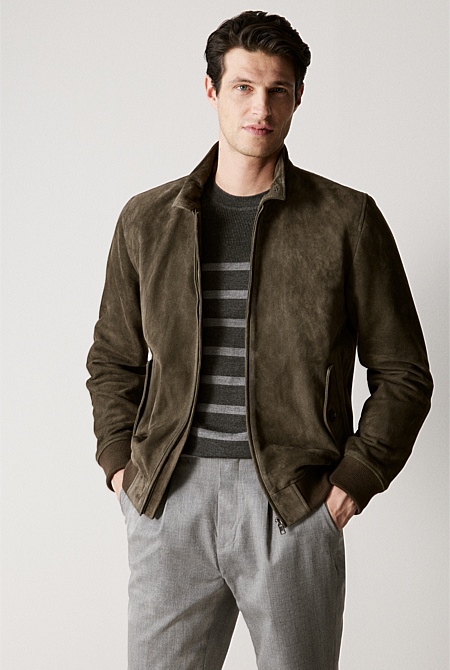 Espresso Regular Fit Suede Jacket - MEN Outerwear | Trenery