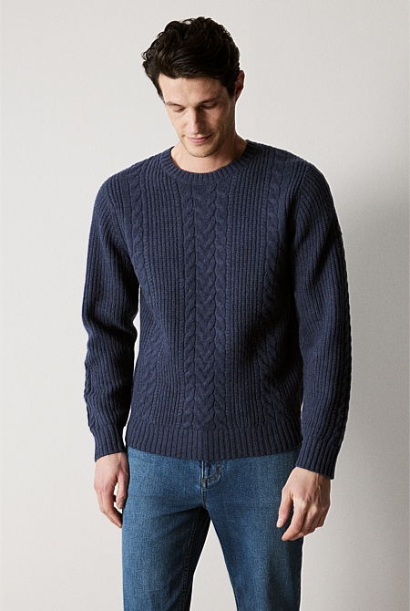 Wool Cable Knit Crew