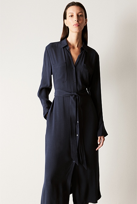 Crepe Pocket Detail Shirt Dress