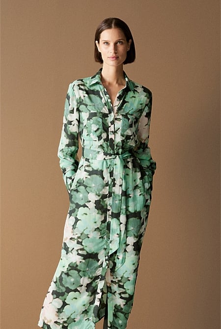 Modal Blurred Floral Shirt Dress