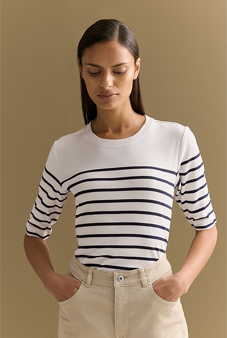 Australian Cotton Breton Stripe Half Sleeve T-shirt