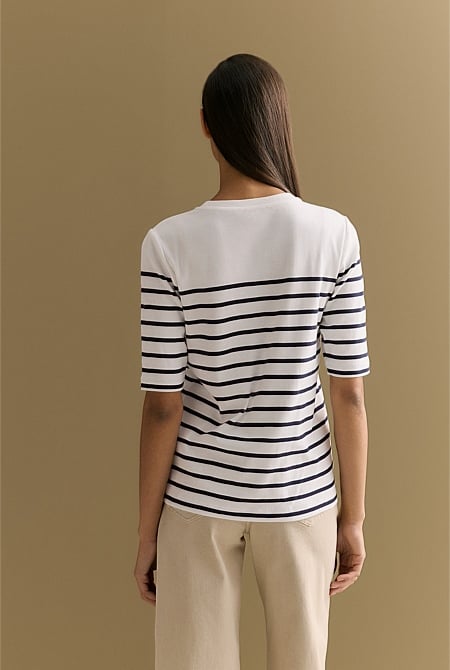 Australian Cotton Breton Stripe Half Sleeve T-shirt