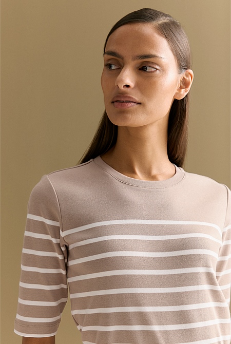 Australian Cotton Breton Stripe Half Sleeve T-shirt