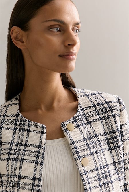 Italian Check Tweed Cropped Jacket