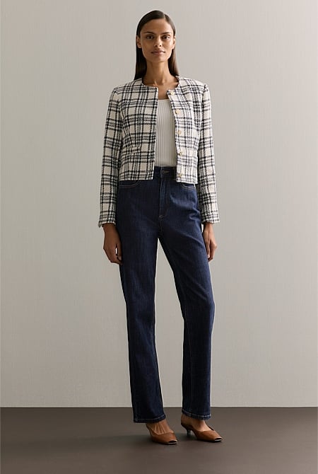 Italian Check Tweed Cropped Jacket