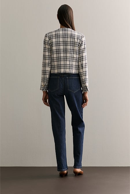 Italian Check Tweed Cropped Jacket