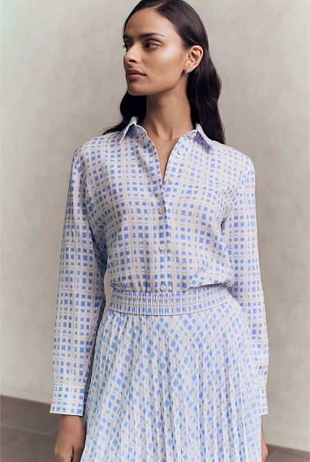 Linen Geo Grid Print Shirt