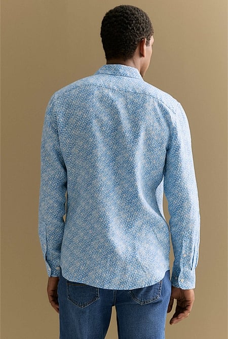 Tailored Fit Linen Abstract Tile Print Shirt