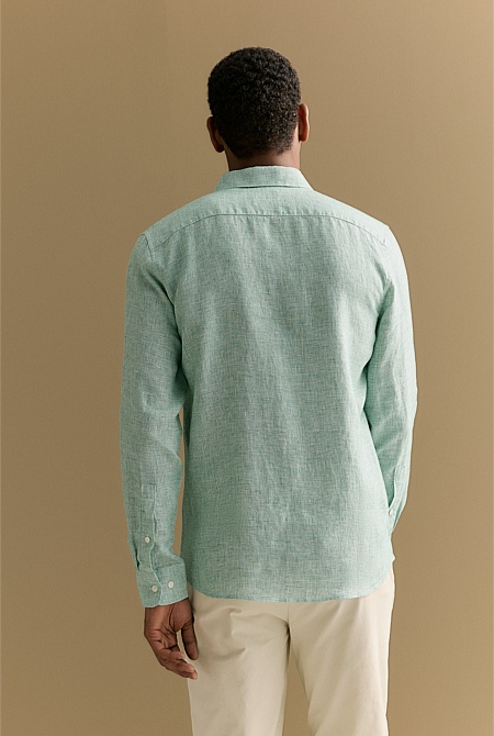 Tailored Fit Basketweave Linen Shirt