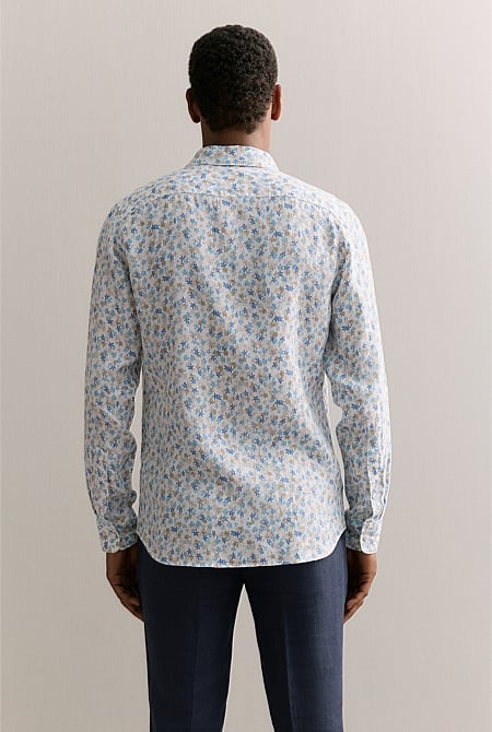 Tailored Fit Linen Painterly Floral Shirt