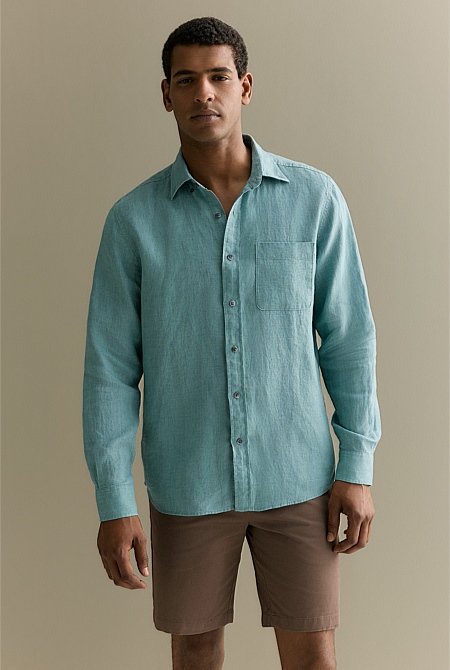 Regular Fit Delave Linen Long Sleeve Shirt