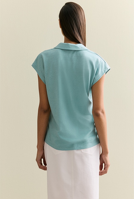 Linen Cotton V Neck Polo