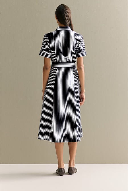 Cotton Poplin Stripe Print Shirt Dress