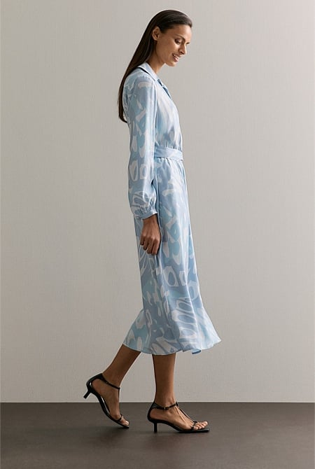 Butterfly Blouson Sleeve Shirt Dress