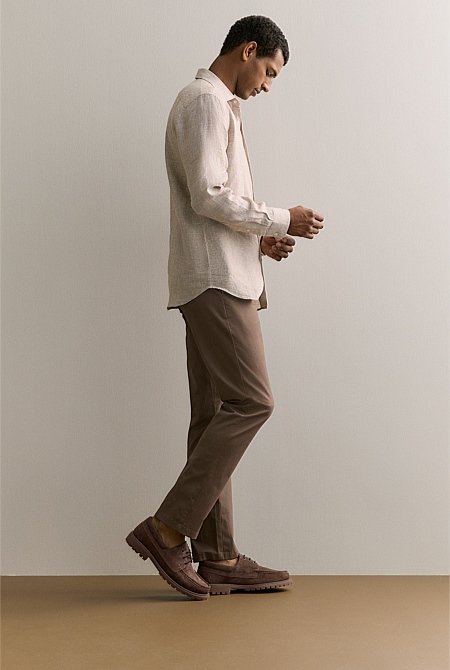 Tailored Fit Basketweave Linen Shirt