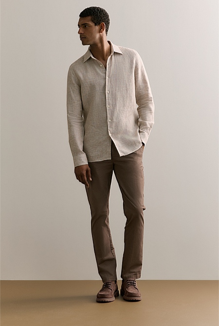 Tailored Fit Basketweave Linen Shirt