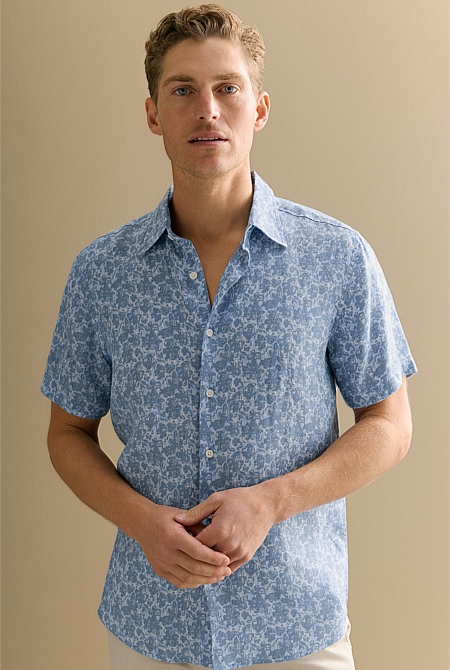 Regular Fit Linen Floral Short Sleeve Shirt