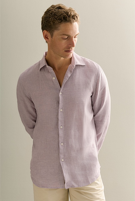 Tailored Fit Yarn Dyed Linen Textured Shirt