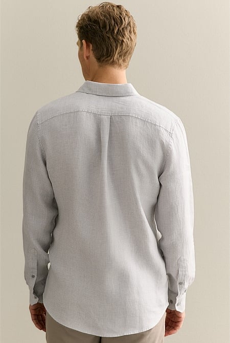 Regular Fit Yarn Dyed Linen Puppytooth Shirt