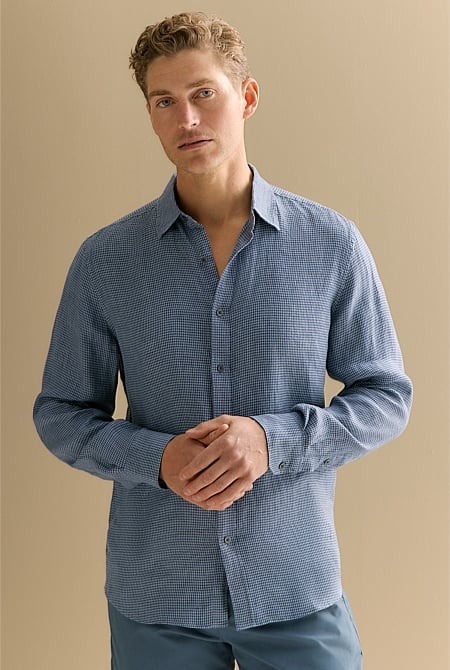 Regular Fit Yarn Dyed Linen Puppytooth Shirt