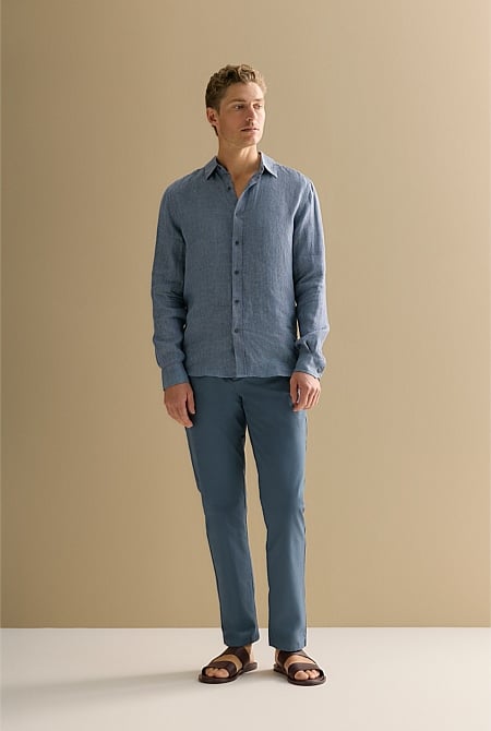 Regular Fit Yarn Dyed Linen Puppytooth Shirt