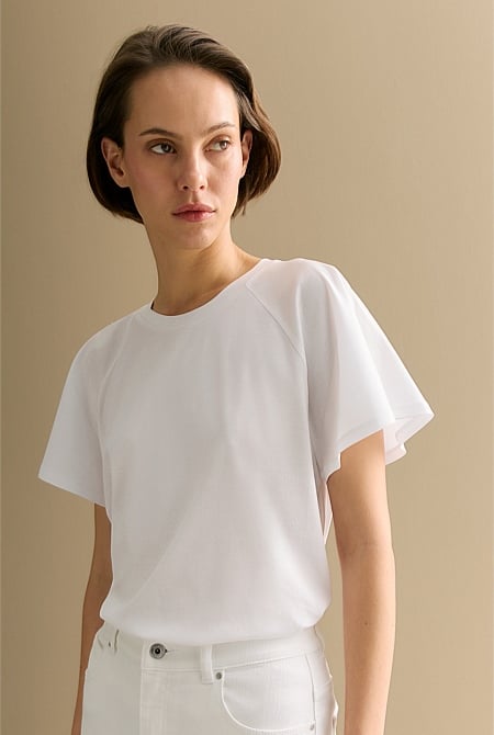 Cotton Interlock Raglan Flutter Sleeve T-shirt