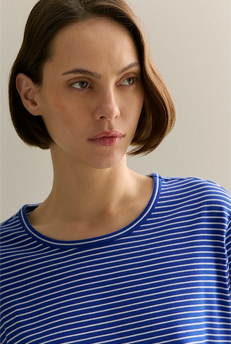 Organically Grown Cotton Stripe 3/4 Sleeve T-shirt