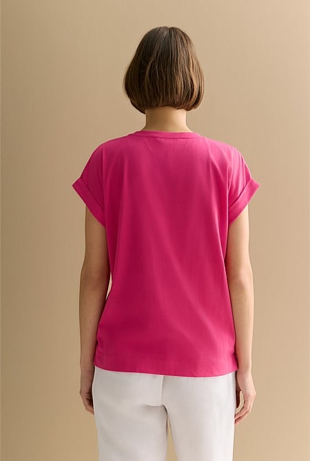 Pima Cotton Cuff Sleeve T-shirt