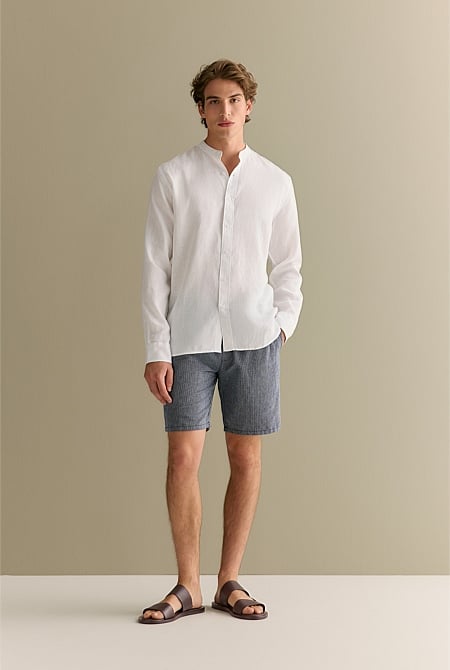 Regular Fit Linen Mandarin Collar Shirt