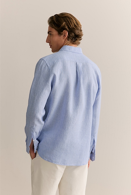 Regular Fit Yarn Dyed Linen Grid Shirt