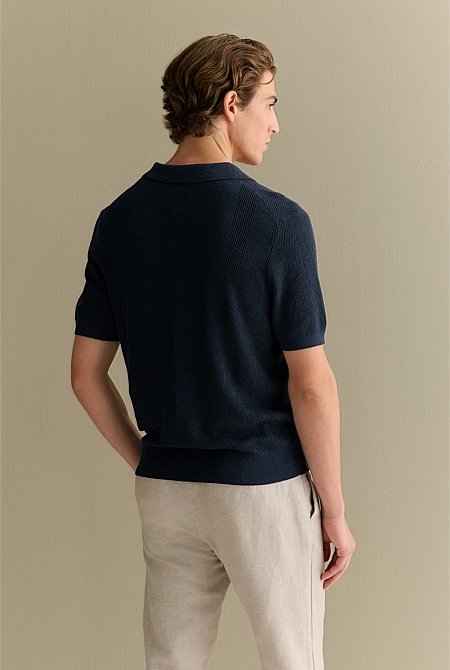 Linen Cotton Herringbone Polo