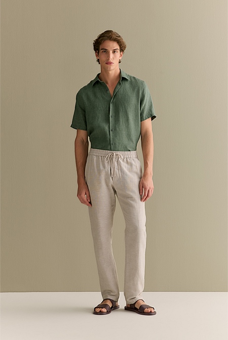 Yarn Dyed Linen Cotton Pull On Pant