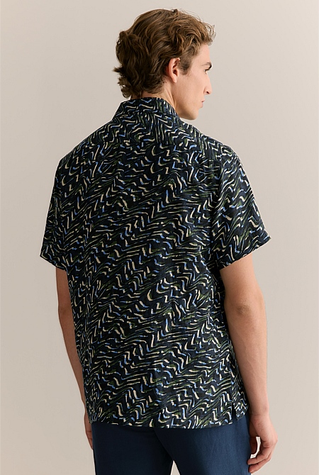 Regular Fit Linen Wave Print Short Sleeve Shirt