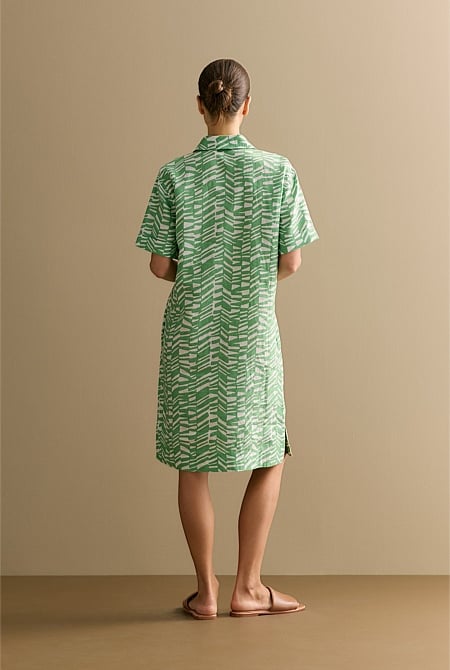 Linen Abstract Geo Popover Shift Dress