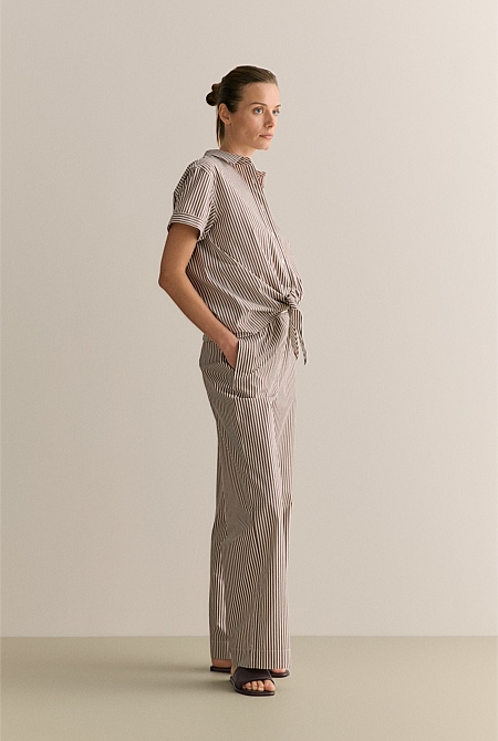 Cotton Poplin Stripe Pull On Pant