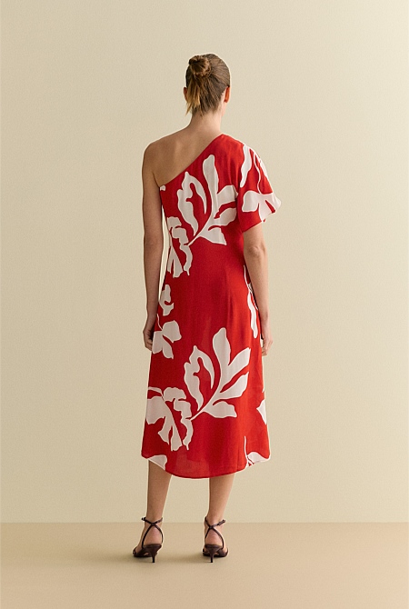 Stencil Palm One Shoulder Dress